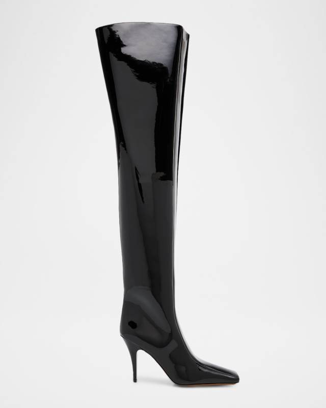 95mm Square-Toe Patent Over-The-Knee Boots